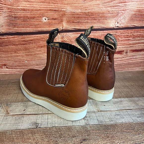 Mens LEATHER Light Weight Ankle Half CHELSEA  Work Boot Round Toe BOTIN TRABAJO - Picture 4 of 8